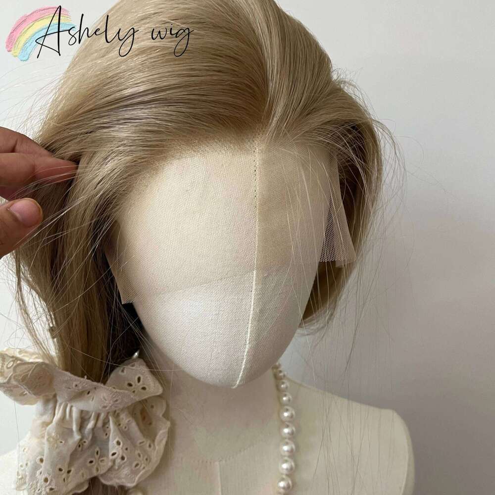 Ashely Platinum Blonde 26inch 13x4 Front Wig Long Straight Synthetic Lace Wigs High temperature Fibers for Cosplay