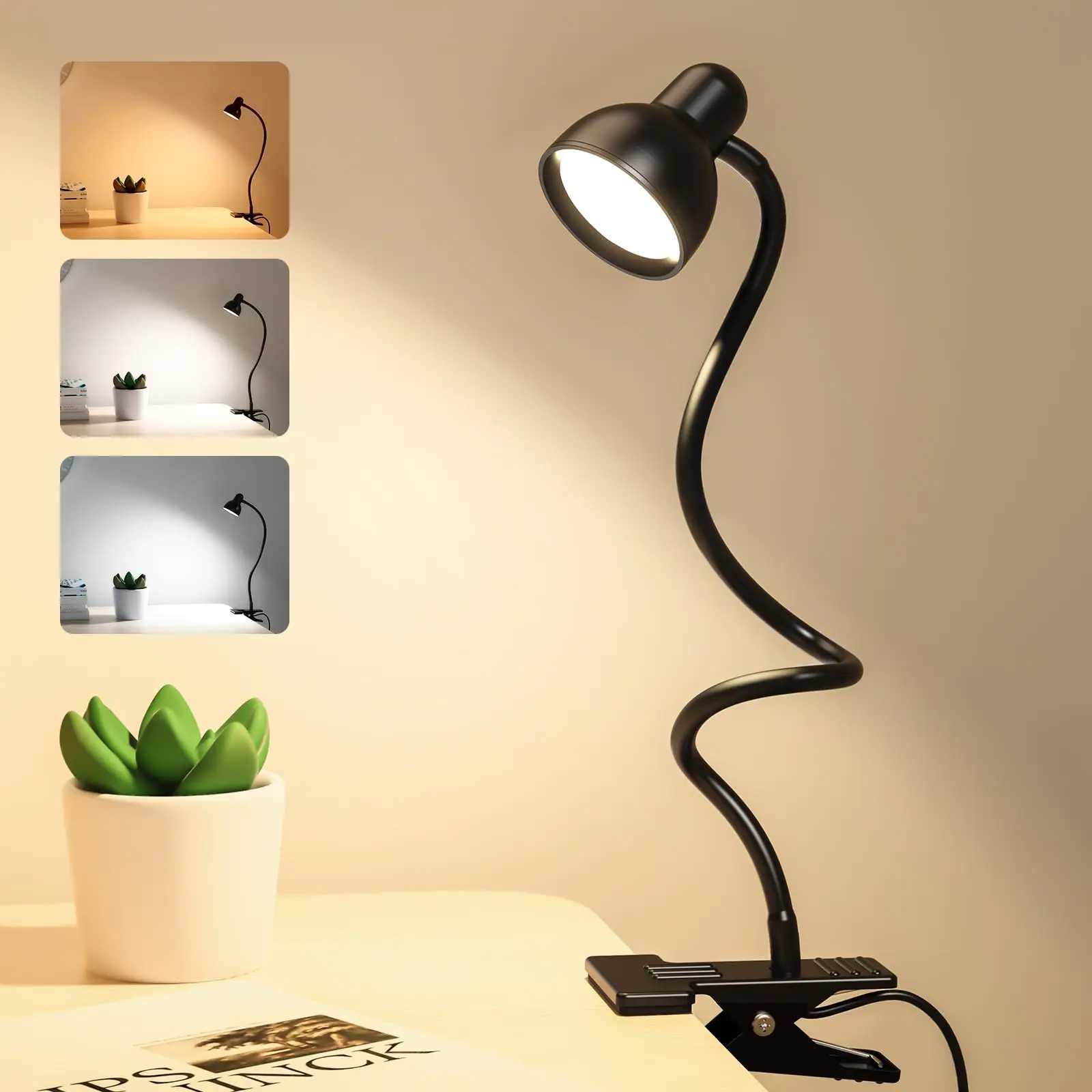 LED Desk Lamp with 3 Color Modes 10 Brightness Levels Dimmer Reading Light Auto Off Timer Flexible Gooseneck Clip Book Light XJ250703