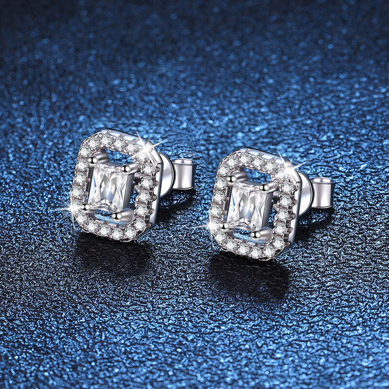 S925 S925terling S925ier High-end Full Dia Rectangular Plated 50 PointS925 D Color MoiS925S925anite S925tud EarringS925 for Women 394