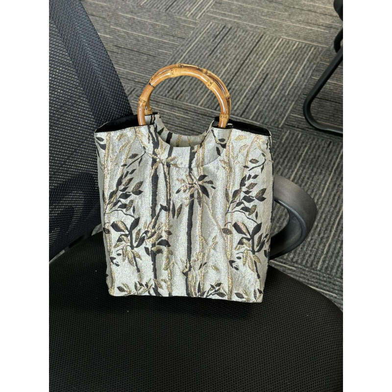 New Chinese Style Ink Painting Versatile Handbag Casual Niche Summer Bamboo Handle Bag for Women