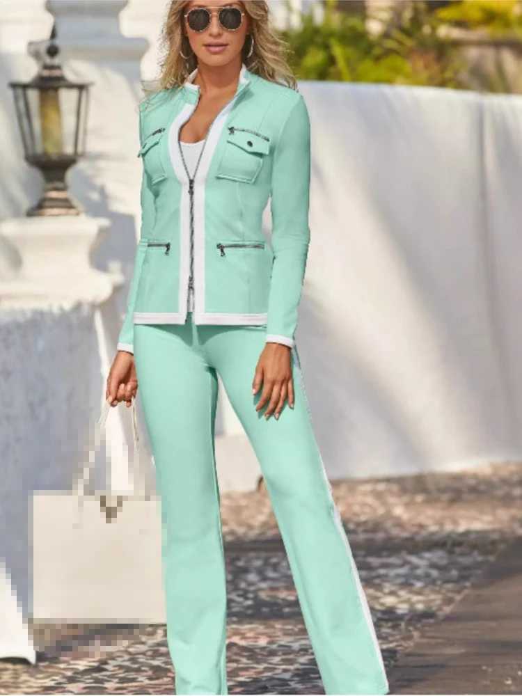 Autumn And Winter New Fashion Solid Color Casual Two Piece Sets Elegant Women Slim Simple Zipper Top Straight Sweatpants Suit X250704