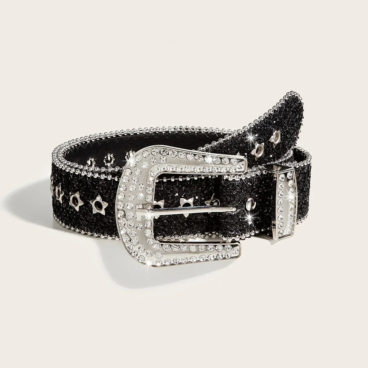 Rhinestone Star Leather Belt 3.8cm Y2k Bling Sequin Punk Belts Fashion Waistband Jeans Pants Decor Belt for Women Men 250627