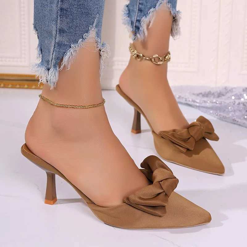 New Style Butterfly-knot Mules Women Slippers Elegant Pointed Toe Thin High Heels Ladies Summer Fashion Party Prom Shoes W250704