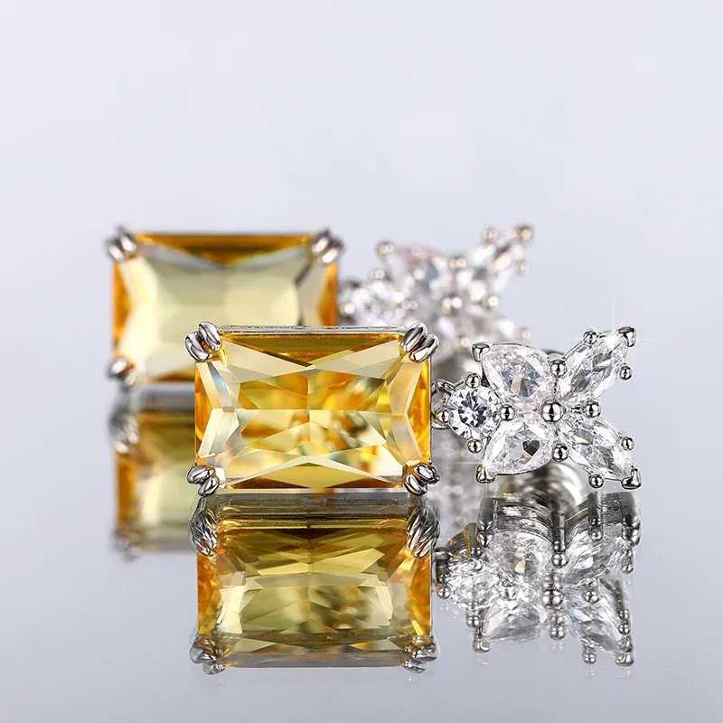 New Simple and Elegant Square Cubic Zirconia Earrings Bling Yellow CZ Dangle Luxury Women Wedding Engagement Jewelry Y250704
