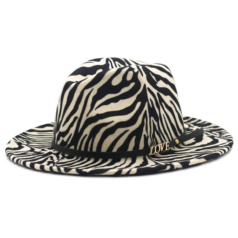 Hip-hop fedora hat zebra pattern LOVE accessories jazz hat lovers hat stage unisex autumn and winter hat 250701