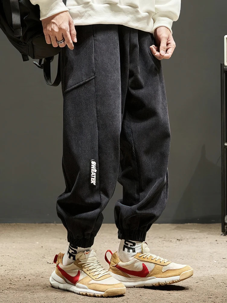 Japanese Corduroy Joggers Pants Men Baggy Casual Long Trousers AnkleLength Sport Sweatpants Y2K Techwear 250704