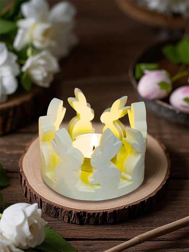 Easter Round Rabbit Hollow House Candle Holder Silicone Mold DIY Cement Gypsum Pouring Epoxy Resin Mold Home Decoration W250704