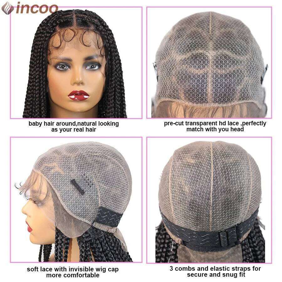 Synthetic Heart Box Briaded Full Braiding Knotless Cornrows Braids Wig For Black Women Goddess 360 Lace Front Wigs