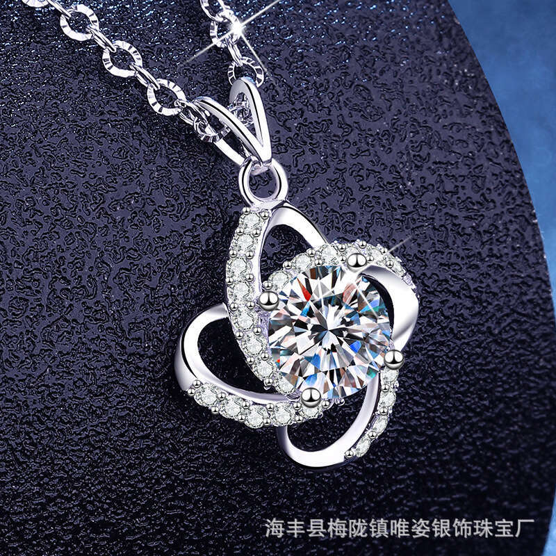 Weizi Jewelry MoiS925S925anite S925 S925ier Four-Leaf Clover FaS925hion Full Dia Micro-Inlaid Pendant Korean VerS925ion Necklace for Women 55e