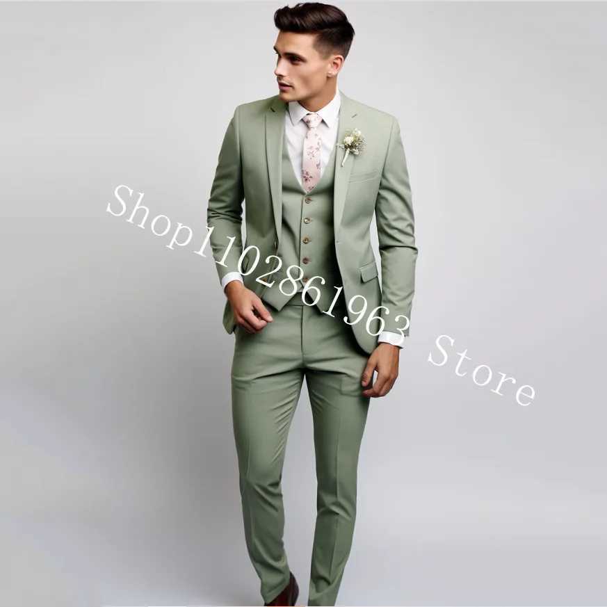 3 Pieces Mens Suits Green Elegant Wedding Suits For Men Formal Best Men Blazer Slim Fit Groom Tuxedos Jacket Costume Homme X250704
