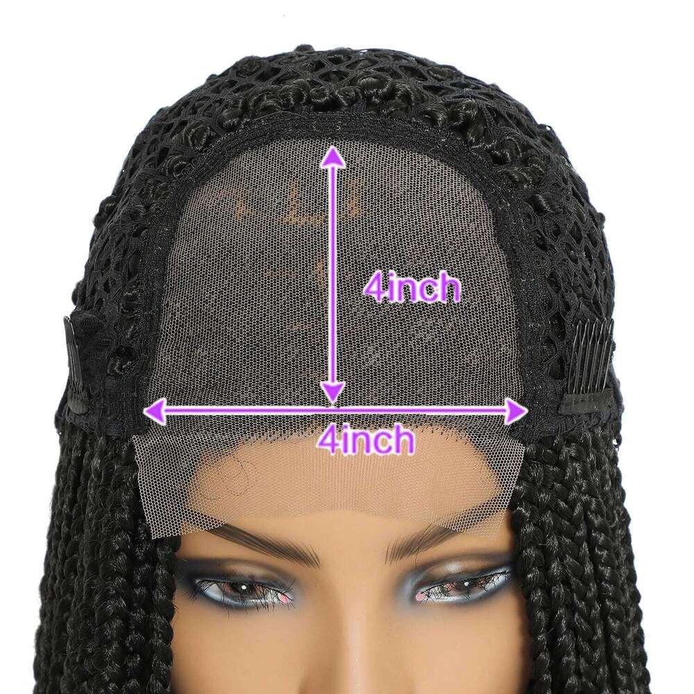 Long Box Braided 4x4 With Baby Hair Twist Braids Lace Closure Wigs For Black Women Synthetic Cosplay Wig 30 Inch