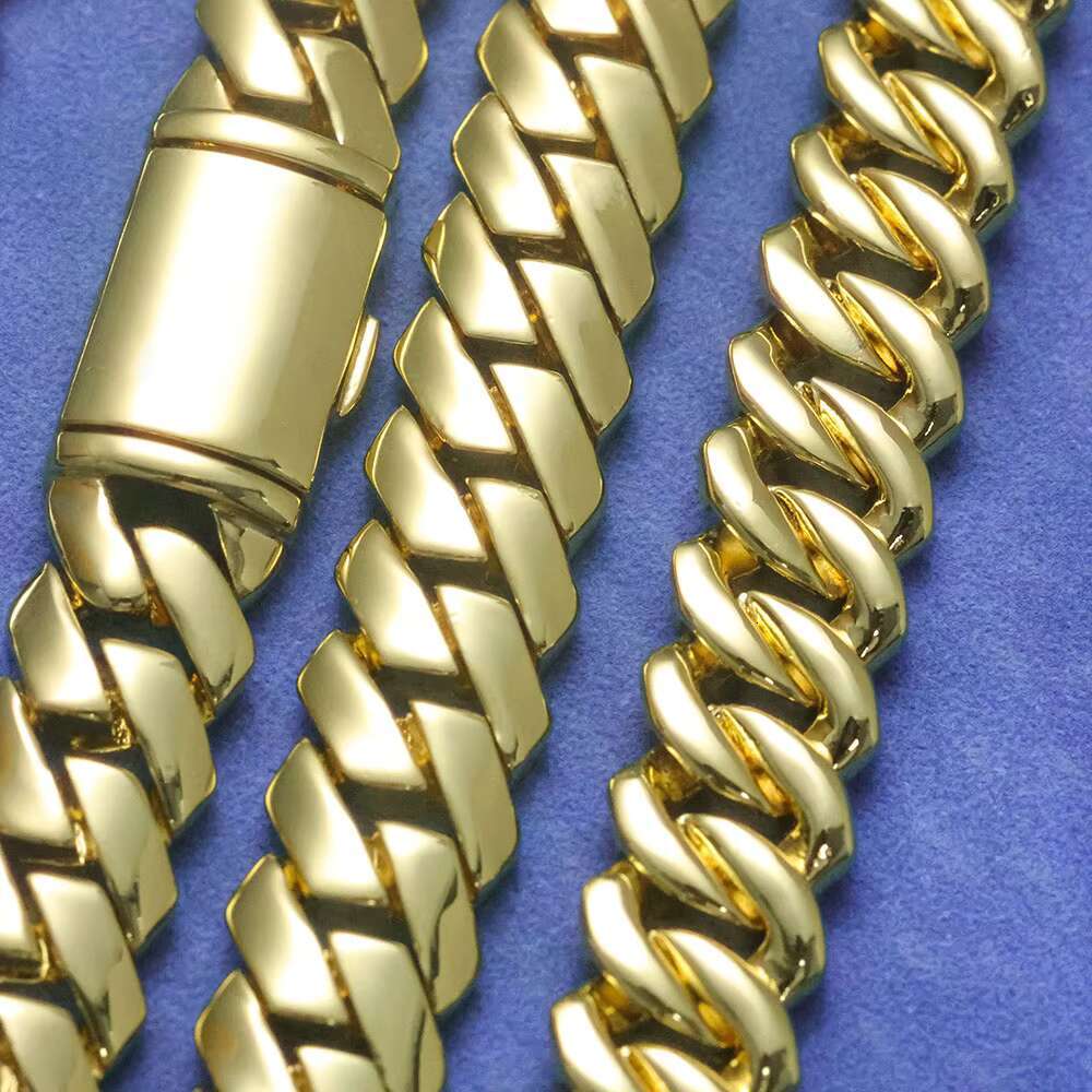 6/8/10/12mm Cuban Link Chain Necklace 14K Gold Plated Brass Hip Hop Jewelry Customizable Men Women Gift
