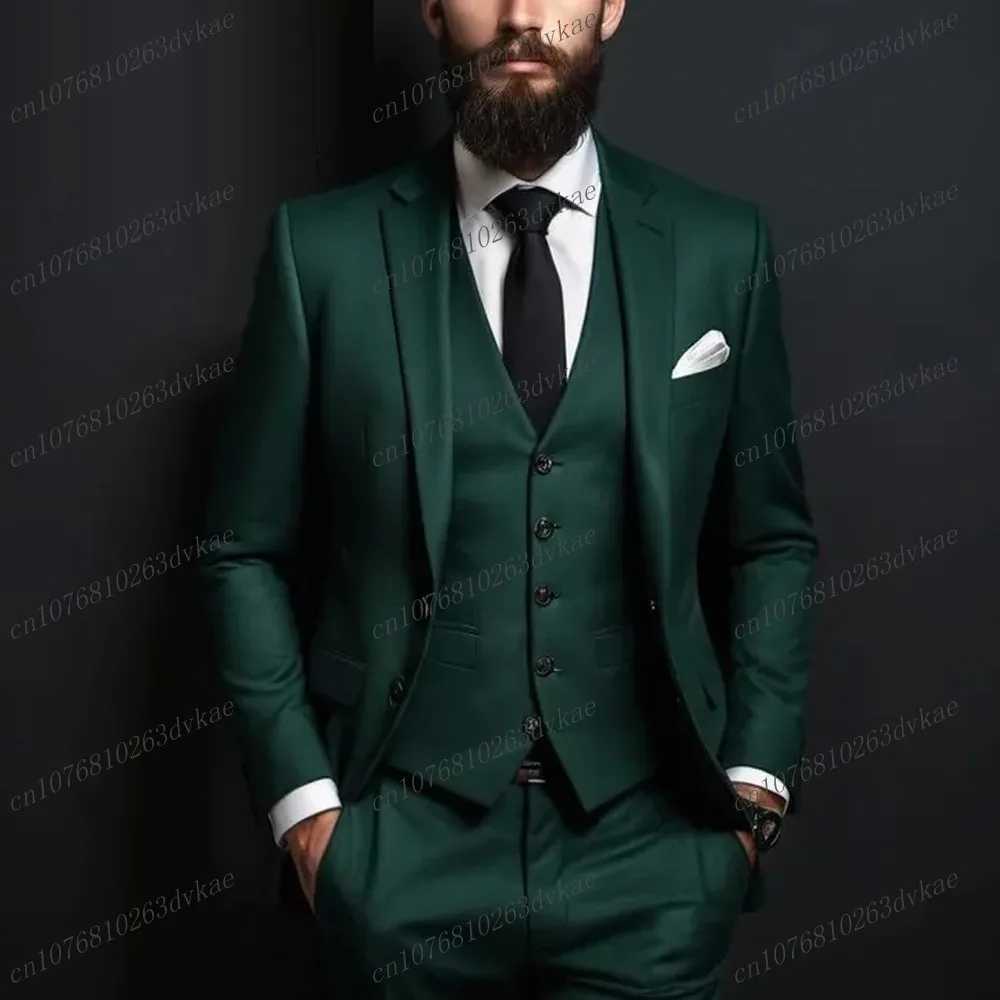 New Dark Green Men Suit Wedding Party Formal Occasion Groom Groomsman Prom Business Male Tuxedos 3-Piece Set Jacket Vest Pants X250704