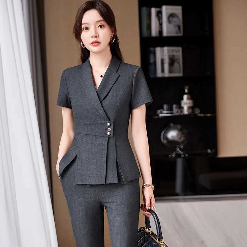 Summer Fabric Professional Women Business Suit with Pants and Jackets Coat Pantsuits Blazers Ladies Work Wear Trousers Set X250704
