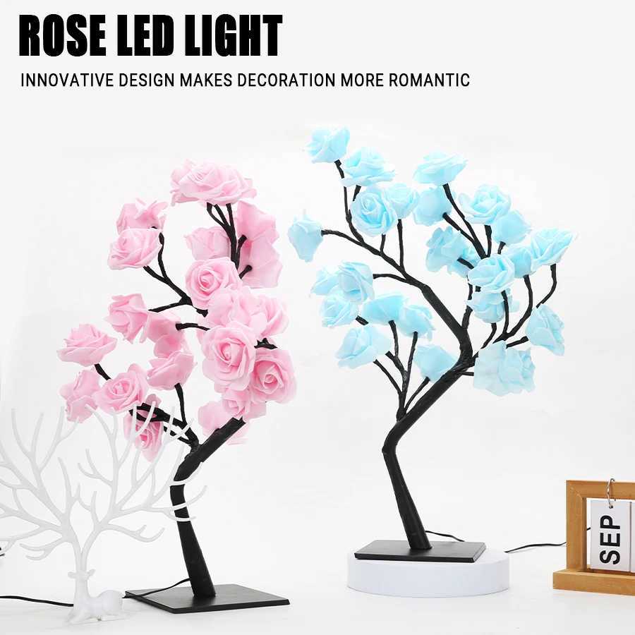 24 LED Rose Tree Lights USB Plug Table Lamp Fairy Flower Night Light For Home Party Christmas Wedding Bedroom Decoration GiftXJ250703