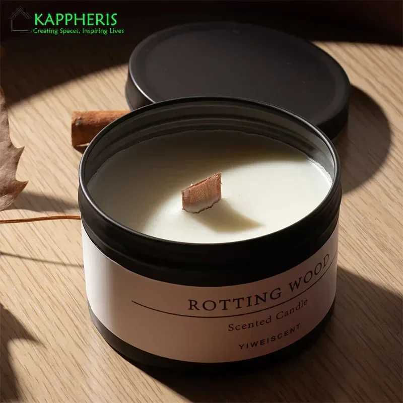 Black Tin Can Scented Aromatic Candles Wooden Wick Candle Jars With Lid Classic Home Decorative Candles Dried Flower W250704