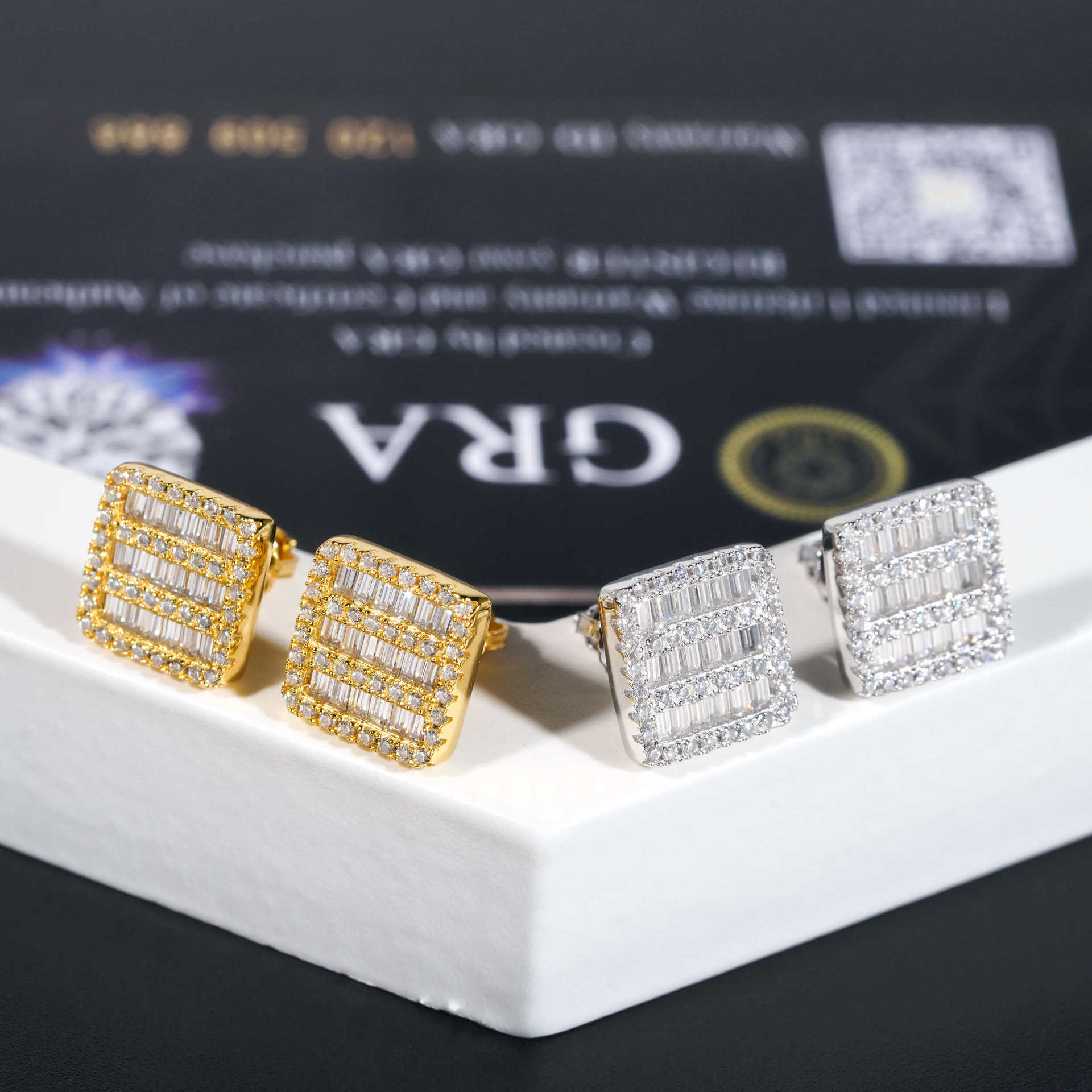 Fashion Fire Jewelry Men Iced Out Hip Hop Sterling Silver 11mm square Shape Screw Back Moissanite Diamond Stud Earrings Men
