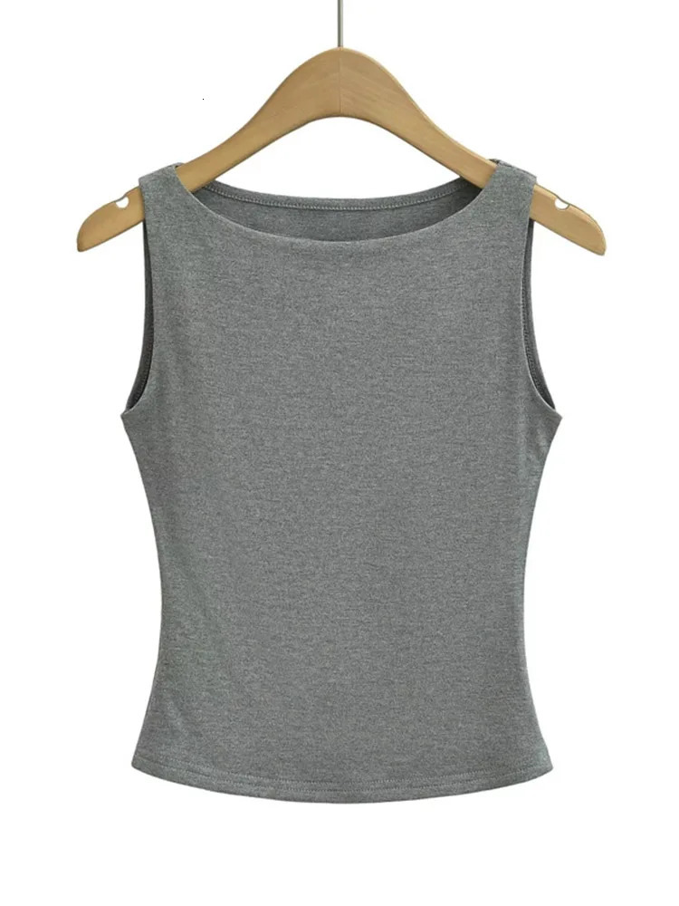 Women Double Layer Boat Neck Soft Slinky Tank Top 250704