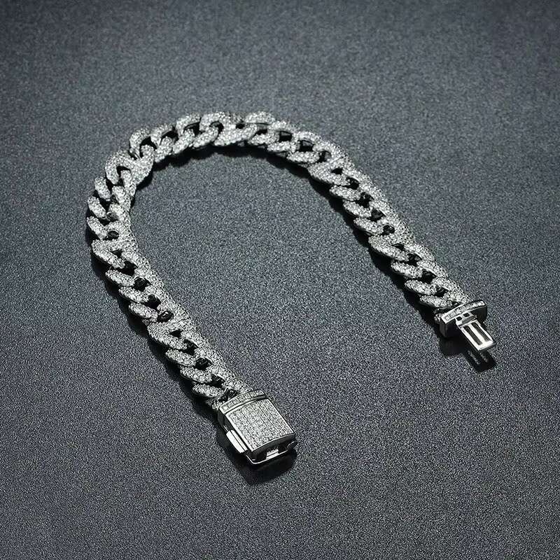Full diamond hip-hop S925 sterling silver 8mm pig nose Cuban bracelet 5A zircon trendy Cuban bracelet