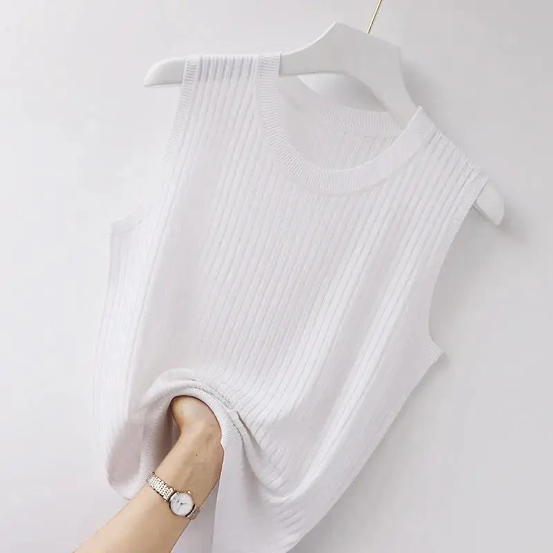 WTEMPO Women Comfortable Solid Color Camisole Laides Summer Bottoming White Short Knitted Sleeveless Top 250704