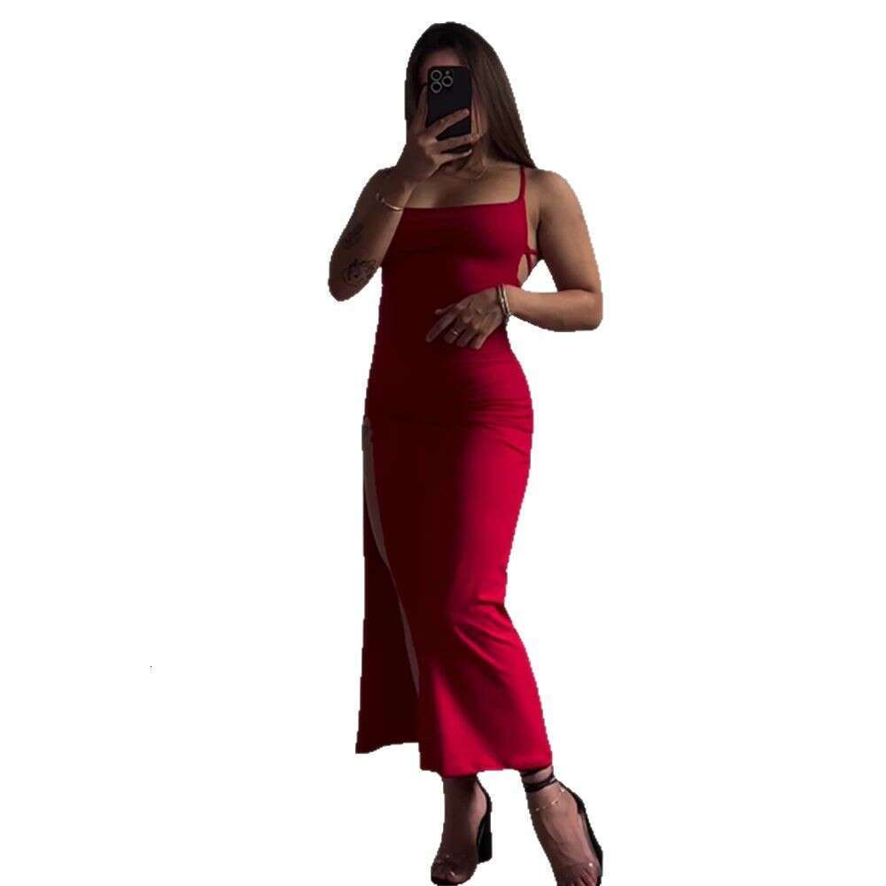European and American Sexy Strap Split Slim Back Tie Backless Summer Party Long Dress Wholesale 2025 New Style Elegant Unique Fashion