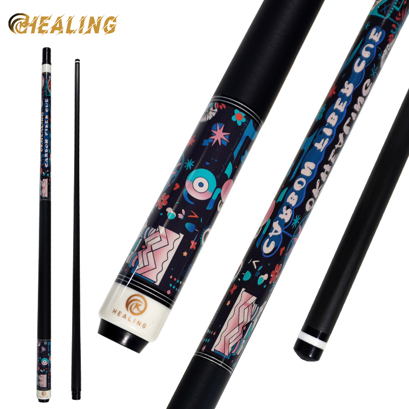 OKHEALING 1/2 Split Pool Cue Stick Carbon Fiber Billiard Cue 11.8mm Black Bakelite Tip Radial Pin / 8 Teeth Joint 1474mm/58inch Weight Adjust 19-20oz 