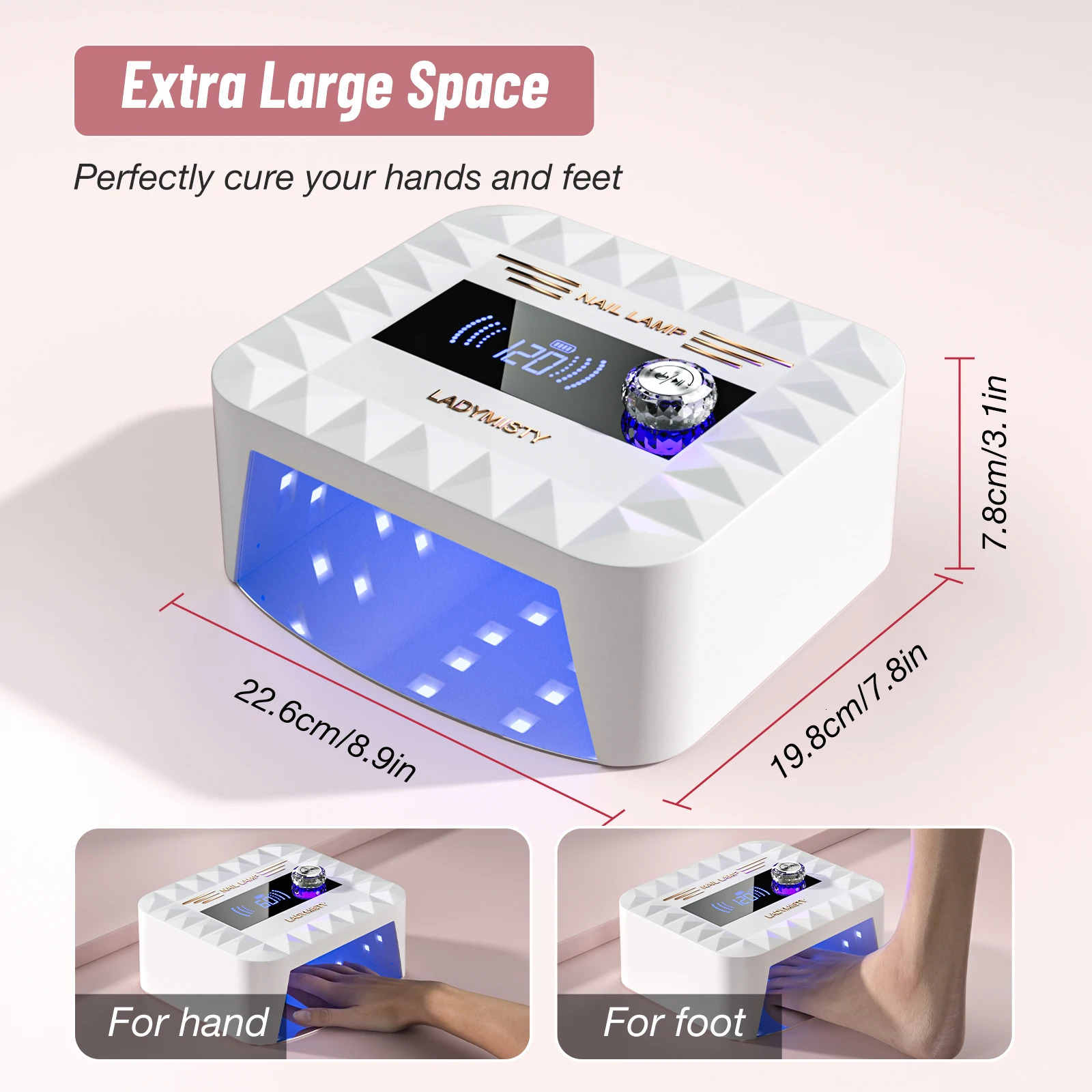 268W UV Nail Lamp Cordless LadyMisty UV Light for Gel Nails with Convenient Knob Dual Light Source Precise Curing LCD Display 250627