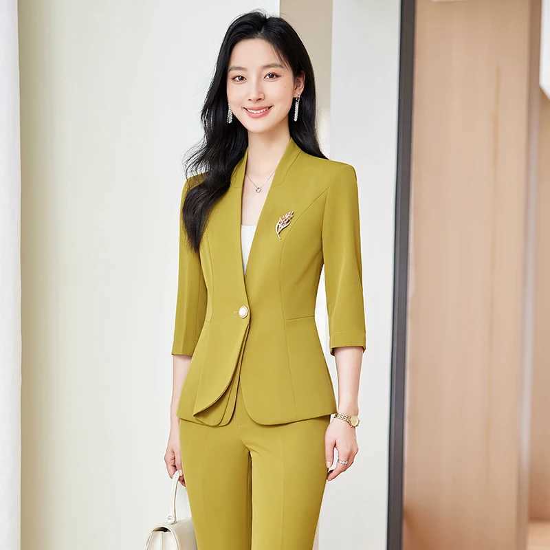 NAVIU Half Slve Elegant Women Business Suits Spring Summer Formal Uniform Design Pants Suits Professional Blazer Trousers Sets X250704