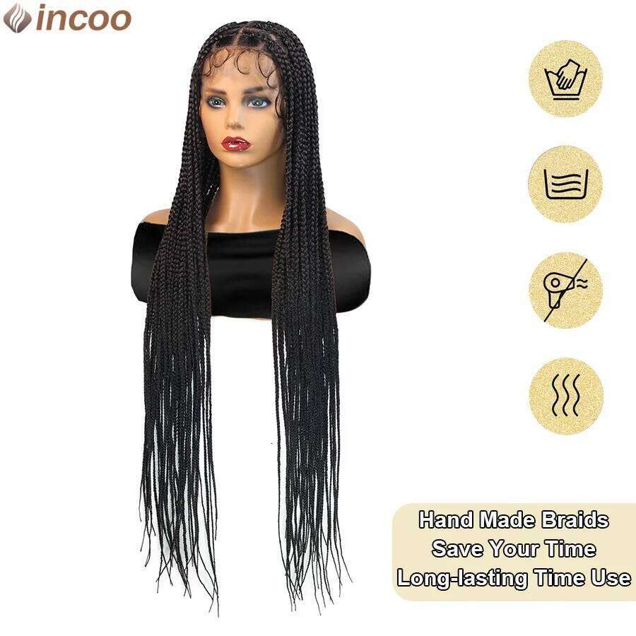 Synthetic Heart Box Briaded Full Braiding Knotless Cornrows Braids Wig For Black Women Goddess 360 Lace Front Wigs