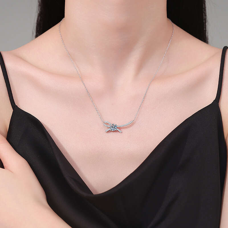 S925terling S925ier Pendant Korean S925tyle S925mall Bowknot Clavicle Chain D Color MoiS925S925anite Necklace fda