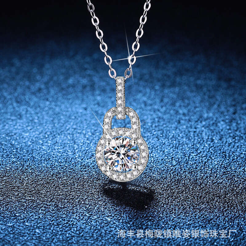 S925 Pure D Color MoiS925S925anite 1 caratS925 S925ier Pendant S925imple VerS925atile Lock Bag Necklace 83f