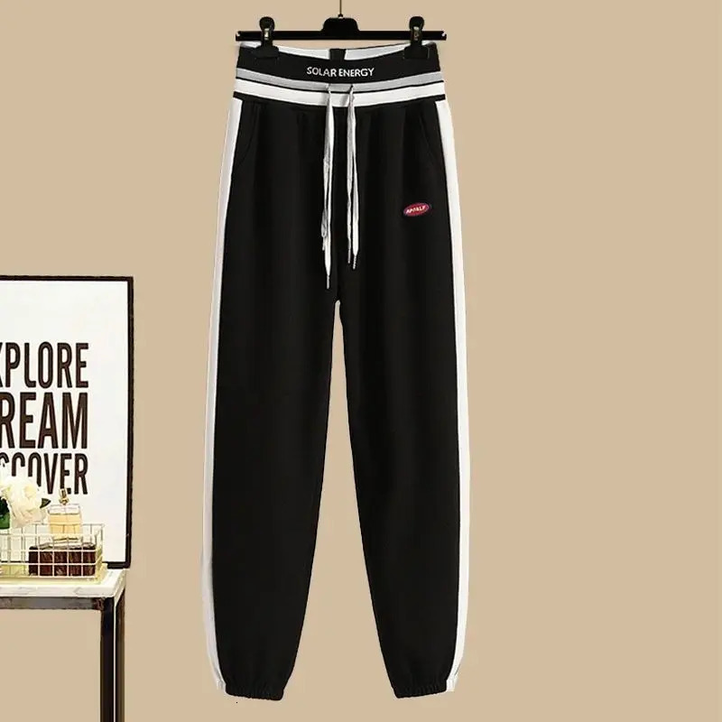 Sports Set SpringSummer Striped Navy Neck Zipper Top Womens High Waist Slim Casual Pants A Complete of Fashion 250704