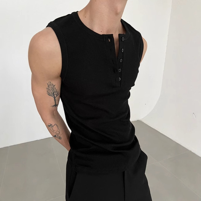 Designer Short Sleeves American Street Style High-end Henry Collar Sports Vest Summer Island Vacation Beach Style