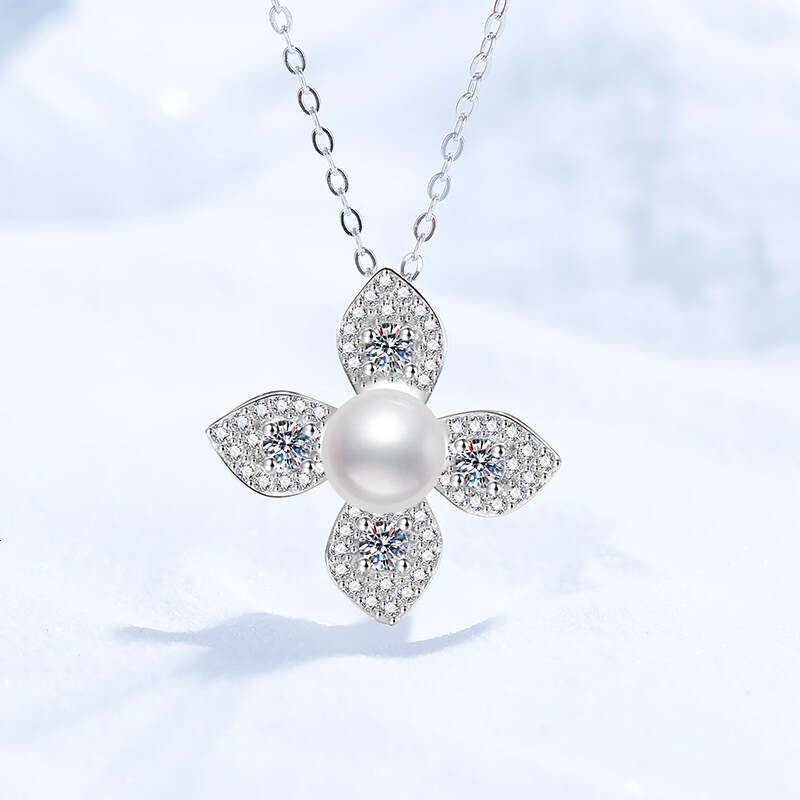 Natural FreS925hwater Pearl High-end D Color MoiS925S925anite VerS925atile Four-leaf Clover Pure S925ier Necklace for Women 05e