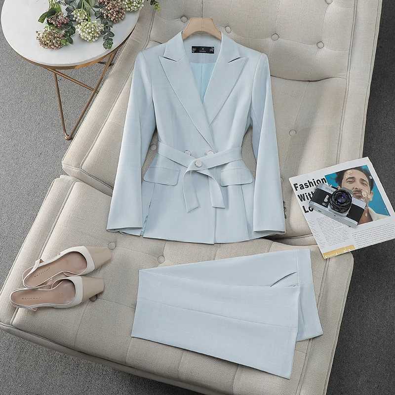 ZJYT Korean Fashion Belted Blazer Suits Pant Sets 2 Pieces Women Conjunto Para Mujeres Work Wear Trousers Sets Office Outfit X250704