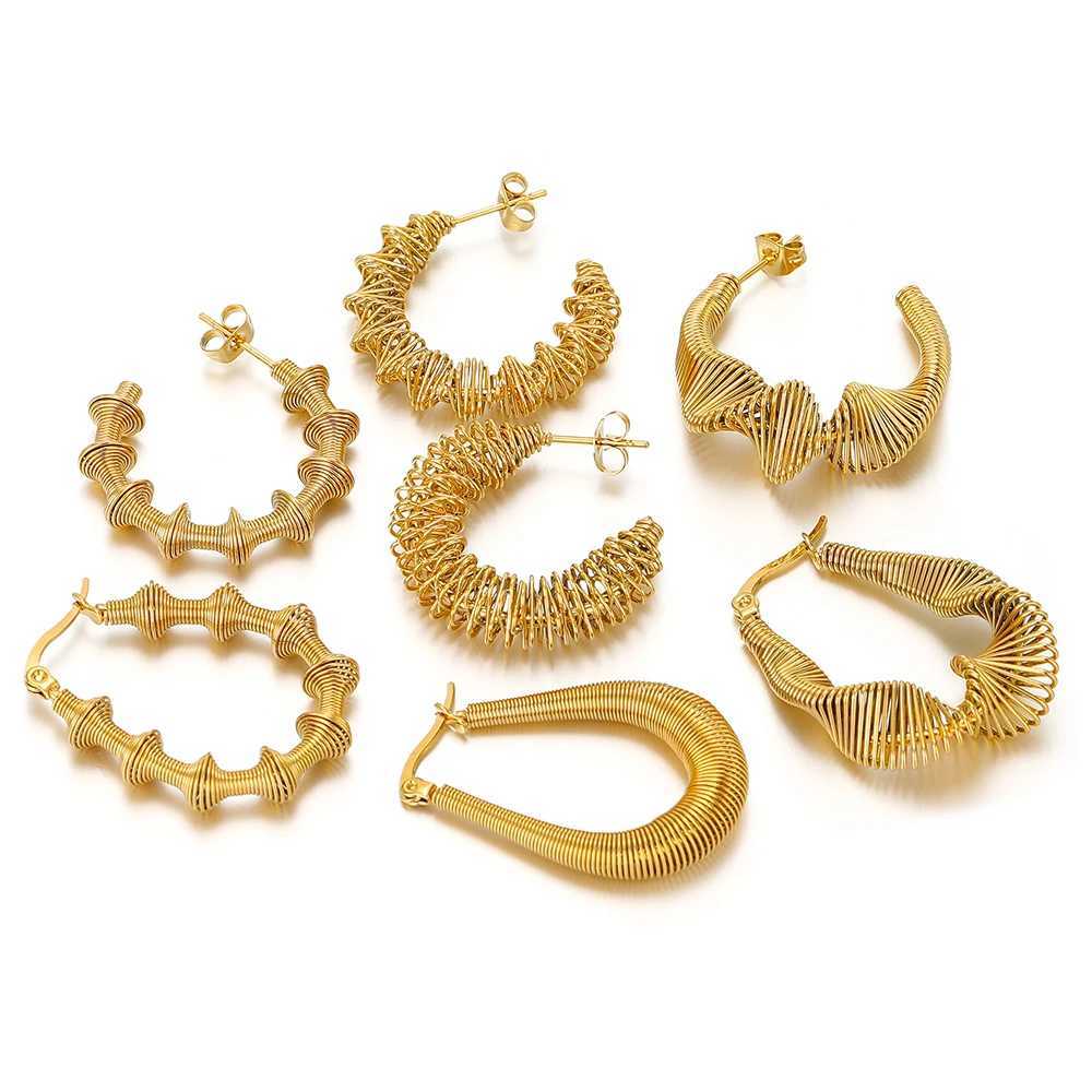 1 Pair Stainless Steel Twisted Women Hoop Huggie Earrings Settings Waterproof Personalized Ear Jewelry Supplies Y250704