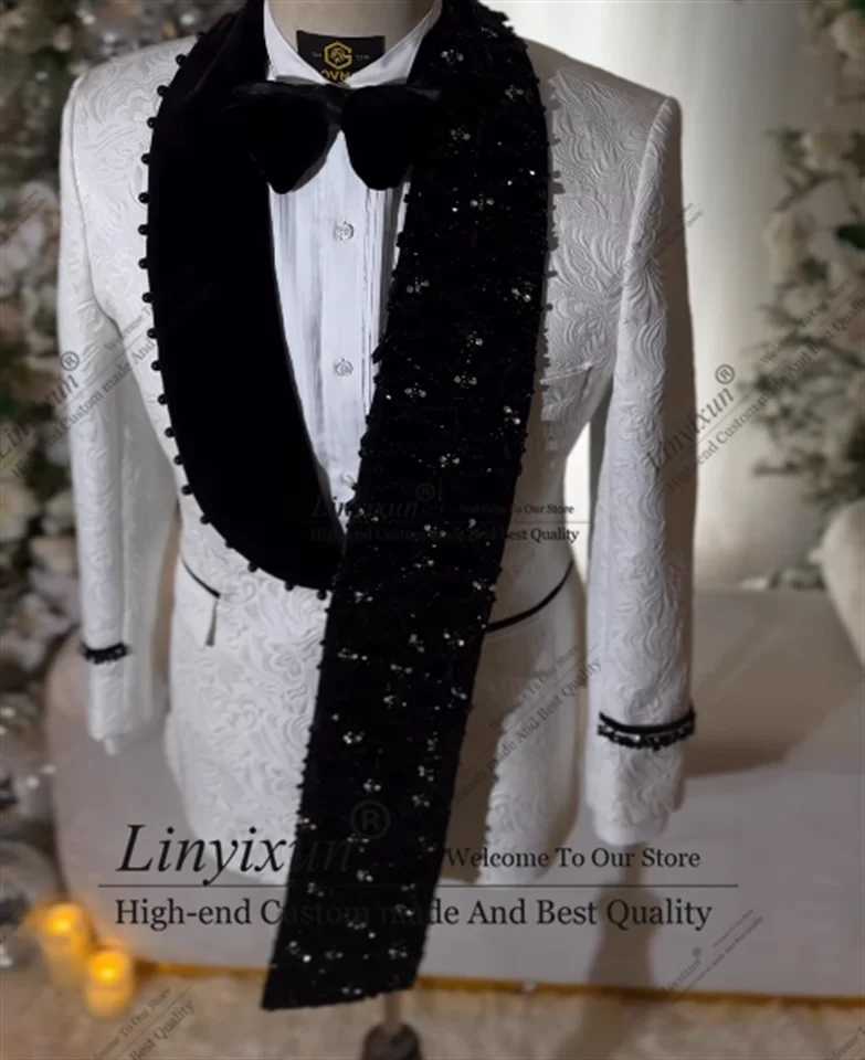 Elegant Latest Design Pearl Tuxedo Men Suit 2 Piece Wedding Groom Blazer Slim Fit Customized Shawl Lapel suits for men X250704