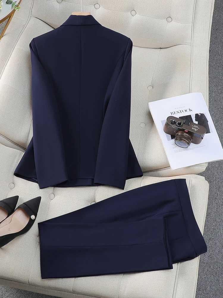 Women Pant Suit Gray Navy Black Office Ladies Female Business Work Wear 2 Piece Set Formal Blazer Jacket And Trouser X250704