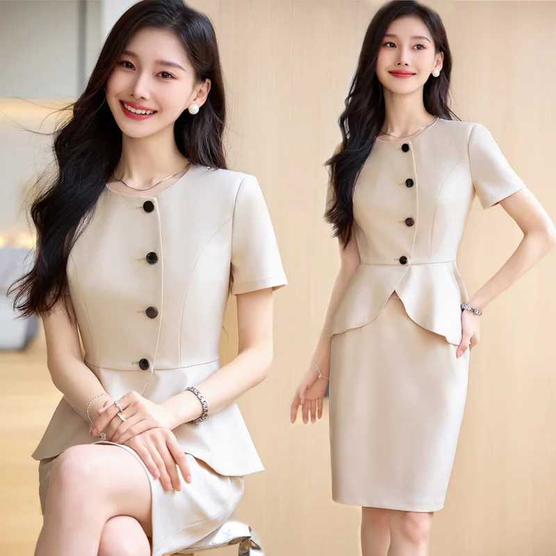 6611 Summer Thin Short-Slved Suit Womens Slim-Fit Elegant Fashion Business Wear Beauty Jewelry Shop High-End Overalls X250704
