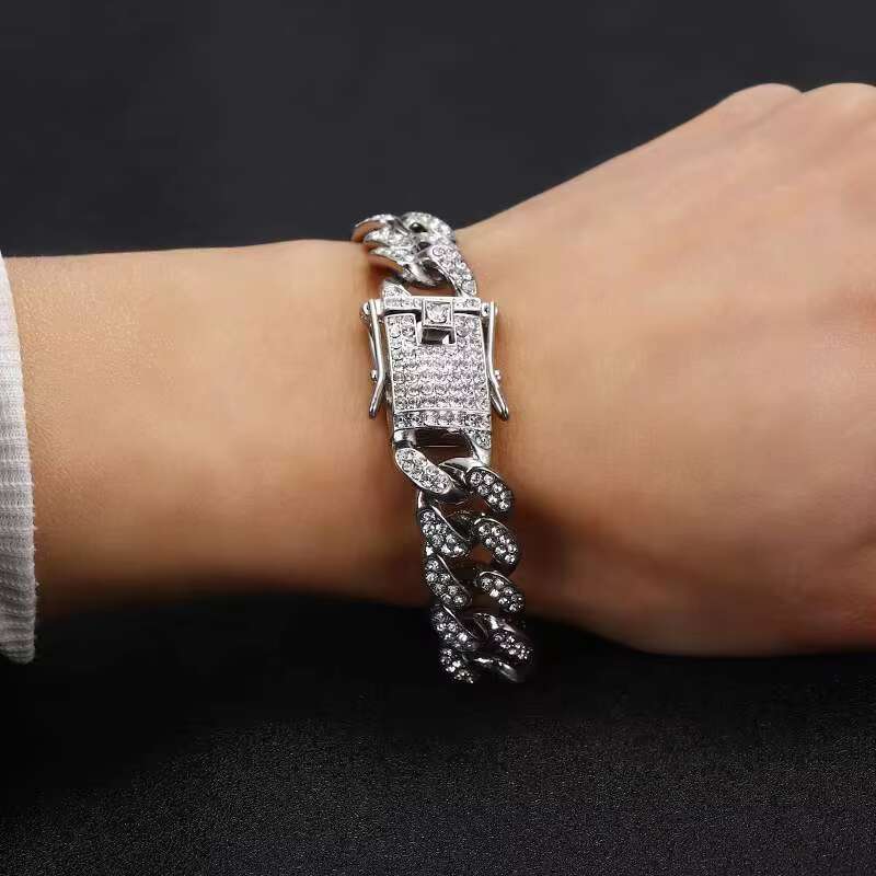 Mens Womens 12MM Miami Cuban Link Bracelet Hip Hop Style Iced Out with Full CZ Prong Diamond Gold Plated for Parties Gifts