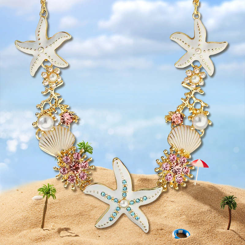 High-End Beach Vacation Style Necklace Light Niche Design Starfish Shell Collarbone Chain Choker for Women