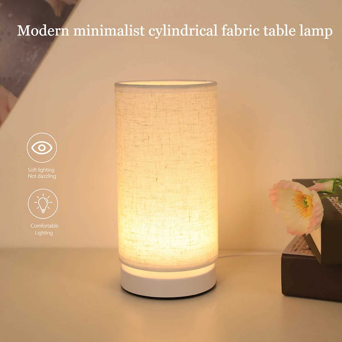 Fabric Cylinder Desk Lamp Linen Lampshade LED Home Lighting Decoration Desk Lamp Suitable for Bedroom Lighting XJ250703