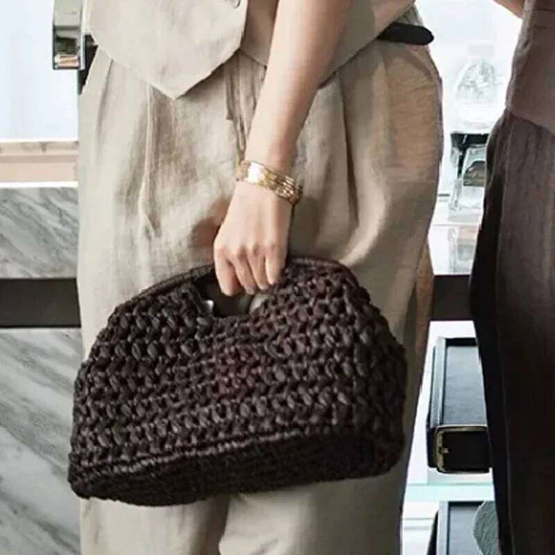 Ladies Chain Woven Handbag Straw Shoulder Fashionable Raffia Crossbody Beach Summer New Versatile Women's Bag