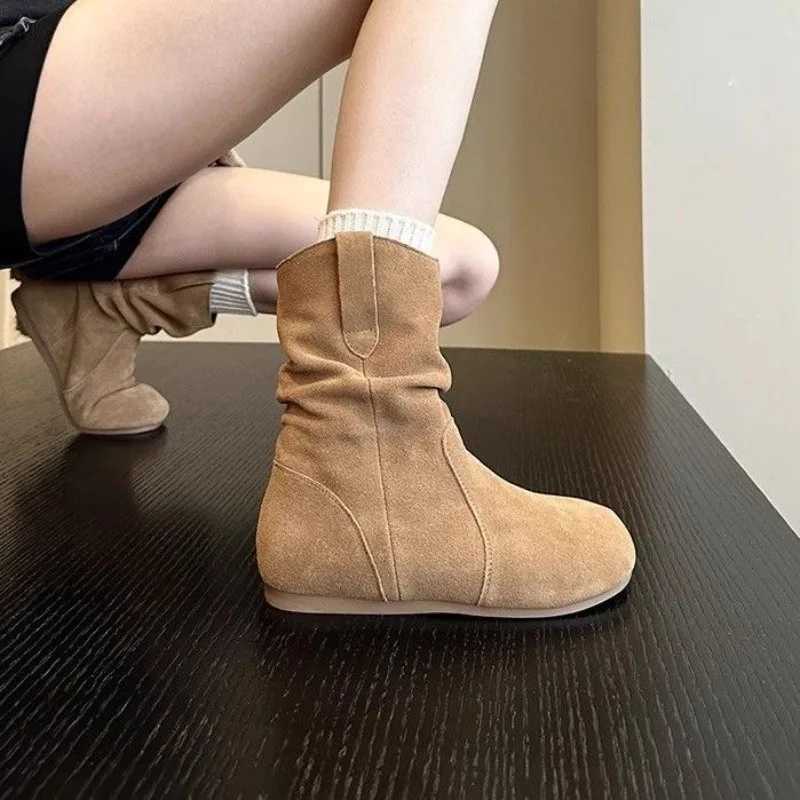 Flats Suede Casual Shoes Women Ankle Boots Slip-on Autumn New Apricot Goth Round Toe Short Botas Versatile Chelsea Botines Z250704