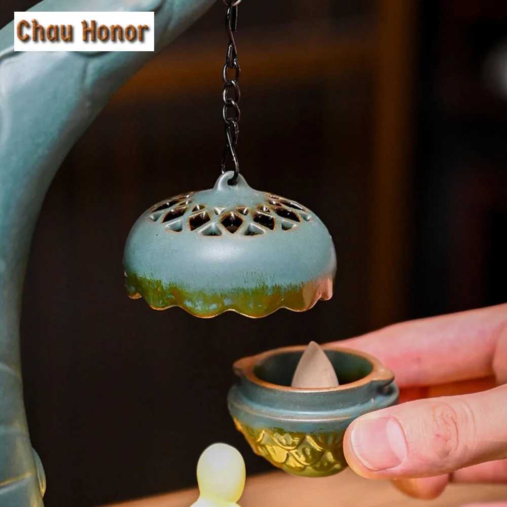 Lotus Leaf LED Backflow Hanging Ball Incense Holder Luxury Mist Smoking Steamers Scented Aromatic Candles Tea Items Ornaments W250704