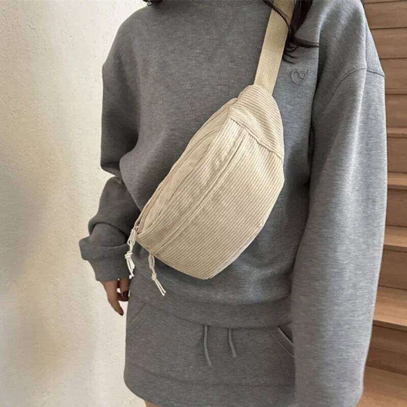 Corduroy Women Waist Canvas Student Shoulder Crossbody Chest Bag Fanny Pack Fashion Phone Banana Female Bum Belt Bags