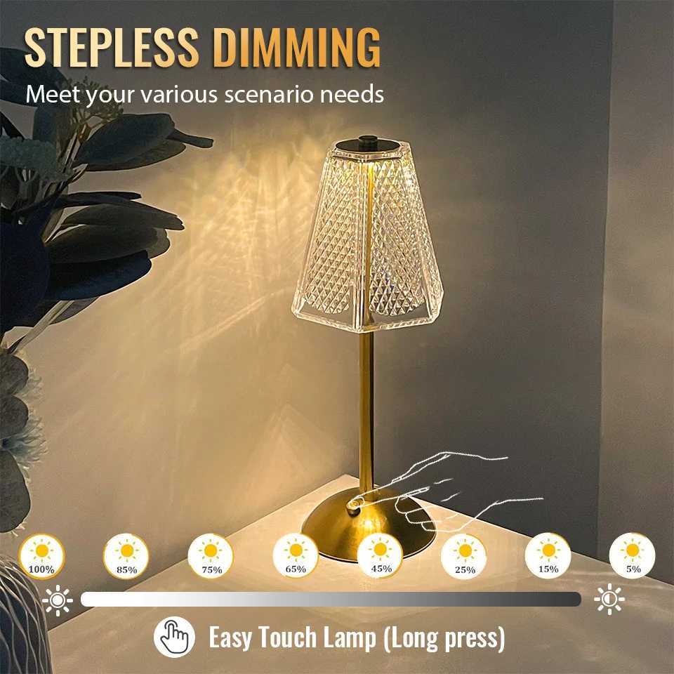 LED Table Lamp Touch Sensor Metal USB Rechargeable Night Light 3 Color Wireless LED Bedside Lamp Atmosphere Restaurant Hotel BarXJ250703