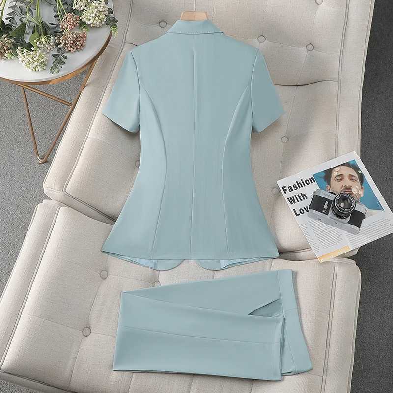 ZJYT Fashion Spring Summer Pant Suit Women Office Business Formal Short Slve Blazer Trousers Set 2 Piece Outfit Plus Size X250704