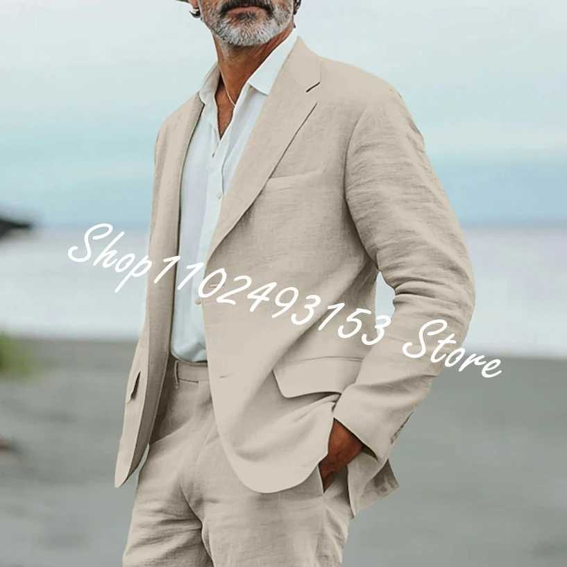 Green Linen Men Suits Notched Lapel Blazer Single Breasted Wedding Travel Summer Mens 2 Piece Suit Jacket Pants Costume Homme X250704