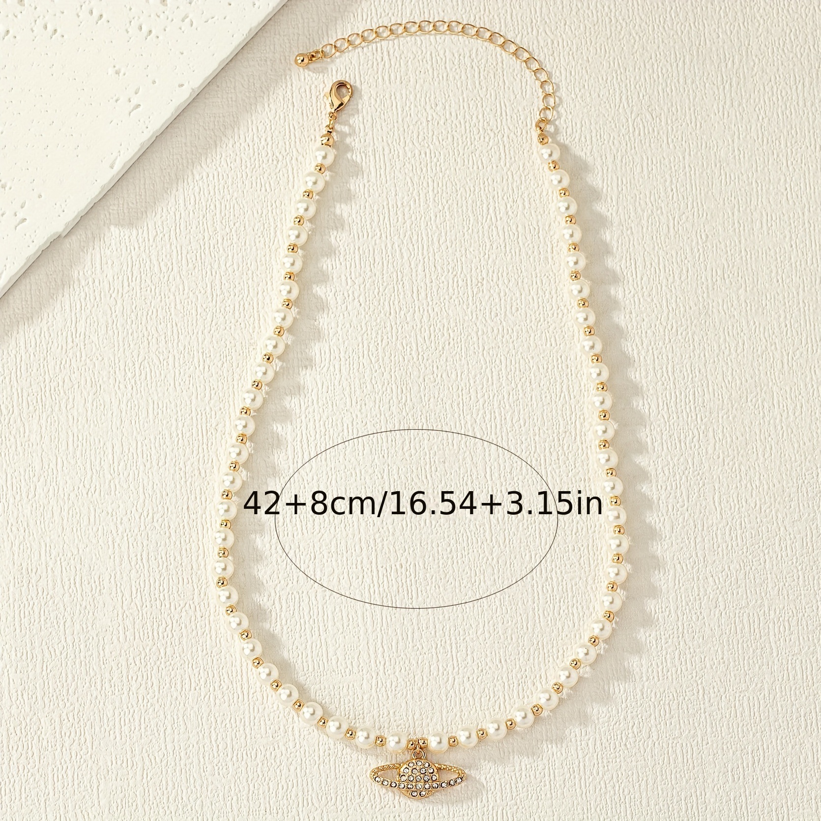 1 High-End Fashion Simple Pearl Planet Necklace With Dia Inlay Design